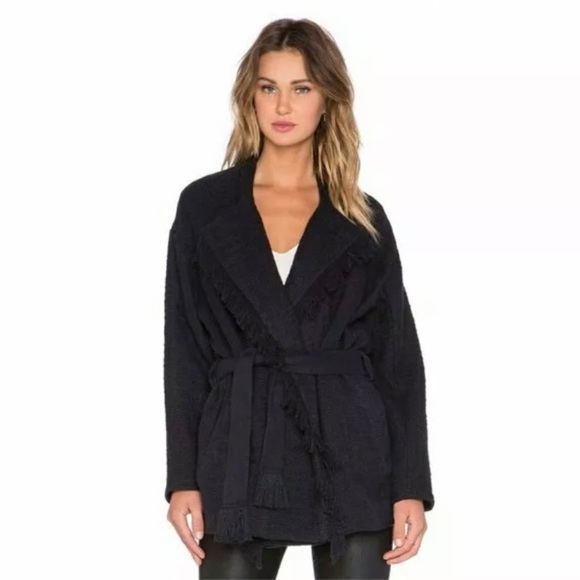 IRO Womens Cauley Tweed Fringe Jacket Black Size Small/Medium? Black Belted